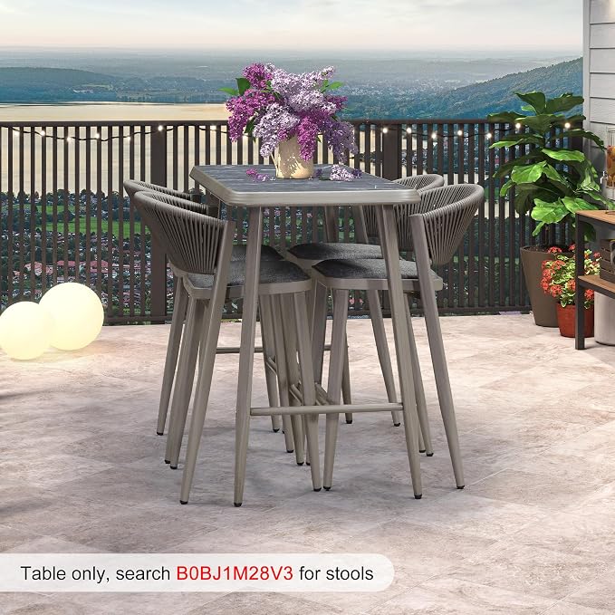 PURPLE LEAF Rectangular Patio Bar High Table Aluminum Stool Dining Table - Image 3