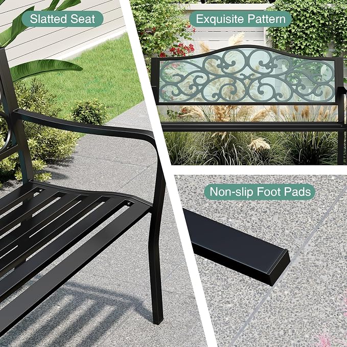 Tangkula 50 Inches Outdoor Garden Park Bench, Cast Iron Metal Patio Bench - Image 6