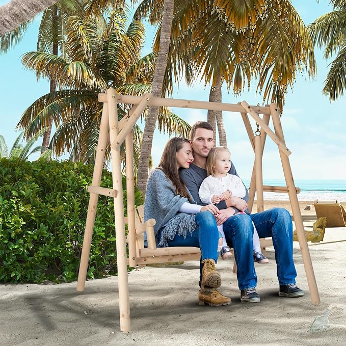 Tangkula 770lbs Porch Swing Frame, Heavy Duty A-Frame Wooden Swing Stand - Image 8