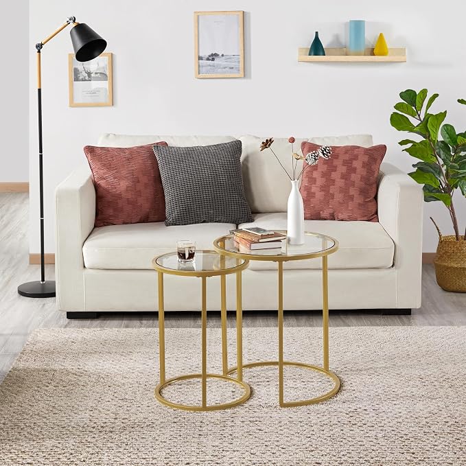 Yaheetech Round Nesting Side Table Stacking Coffee Table, Mustard Gold - Image 5