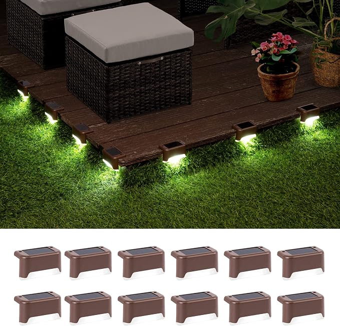 GIGALUMI 12 Pcs Solar Deck Lights, Bronze Finished Waterproof Led Solar Lamp - Image 3