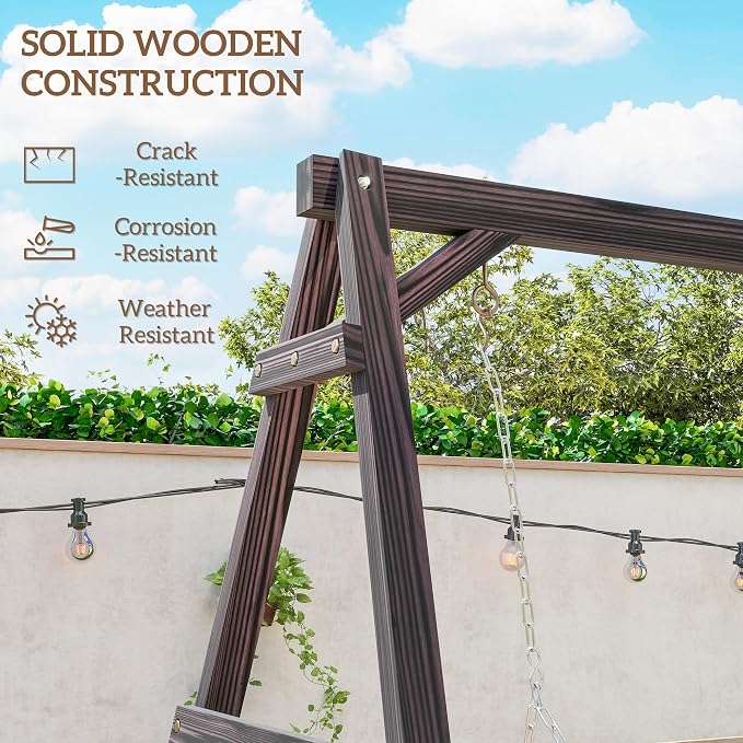 Outsunny 770lbs Porch Swing Frame, Heavy Duty A-Frame Wooden Swing Stand - Image 6