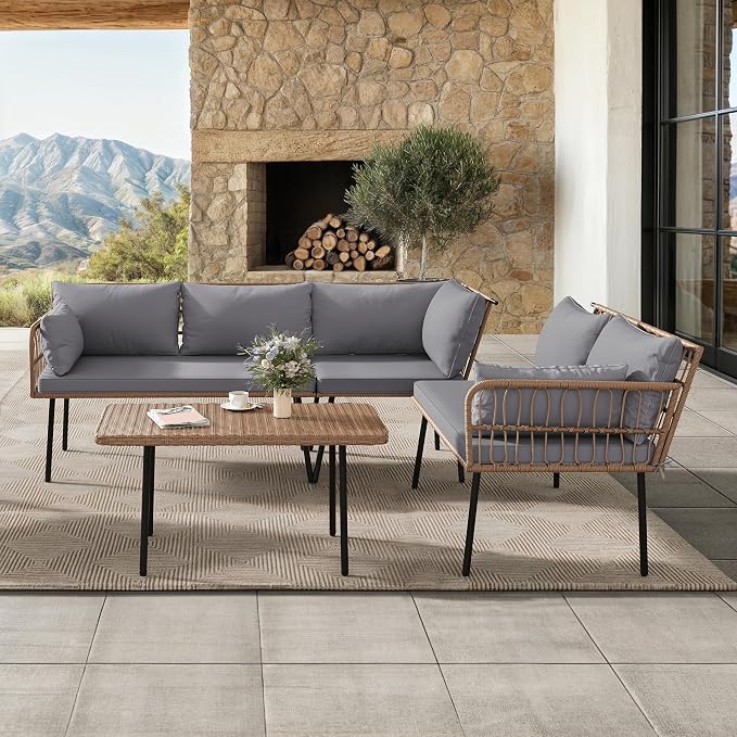 YITAHOME 4-Piece Wicker Patio Furniture Set, All Weather PE Rattan Conversation by YITAHOME