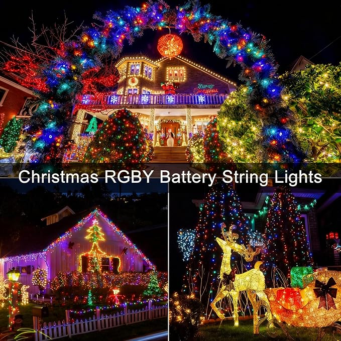 4 Pack Christmas String Lights Battery Operated, Each 50 LED16.5Ft Dark Green - Image 6