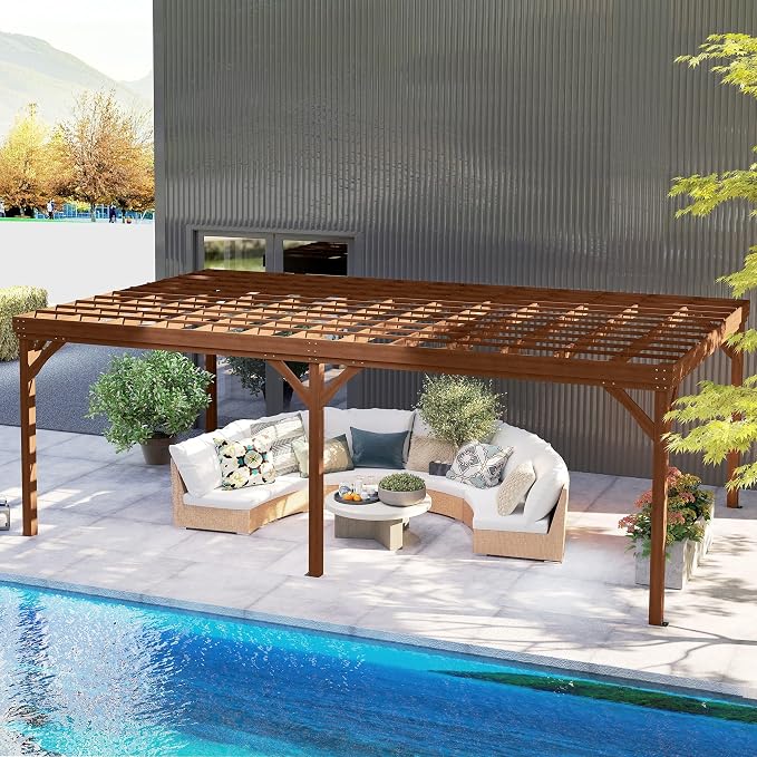 Outsunny 12' x 20' Outdoor Pergola, Wood Gazebo Grape Trellis - Image 9