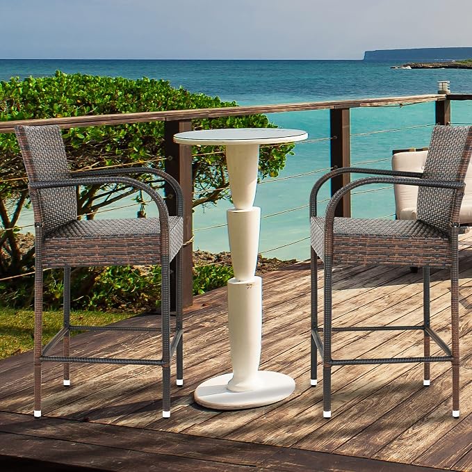 SUPER DEAL Upgraded Wicker Bar Stool Chairs Outdoor Backyard Rattan Chair - Image 2