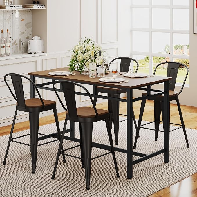 ALISH 30 Inch Industrial Bar Stools Set of 4, High Back Metal Barstools - Image 6