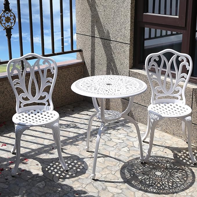 3 Piece Bistro Set, Outdoor Patio Set, Anti-Rust Cast Aluminum Bistro Table Set by C%2FG+patio+casa