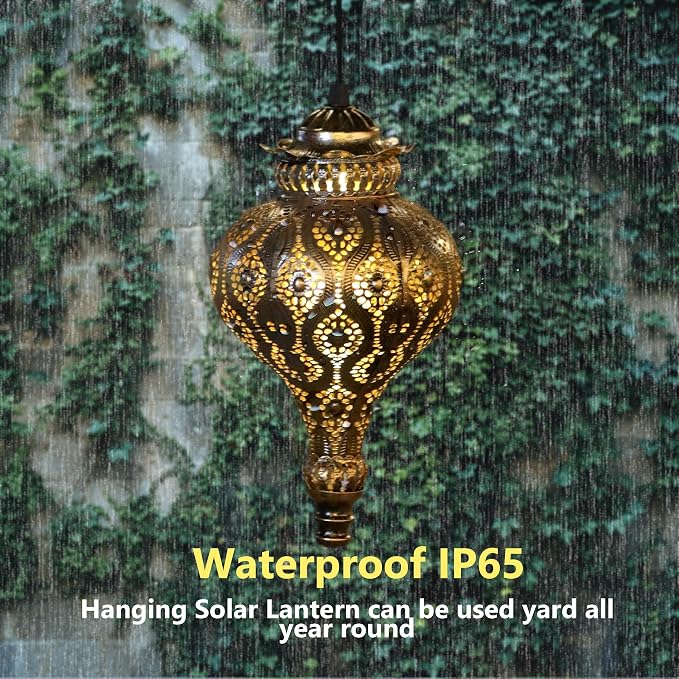 Moroccan Solar Lanterns Outdoor Waterproof Bronze Hanging Lanterns Outdoor - Image 4