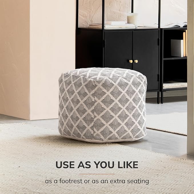 Anji Mountain Artisan Crafted Cotton Blend Pouf Ottoman | Versatile Floor - Image 8