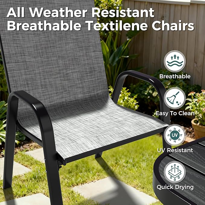 Pamapic Outdoor Dining Sets for 6, Rectangular Steel Slat Table - Image 7