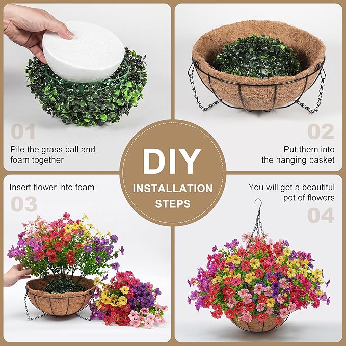 2 Set Artificial Faux Hanging Plants Flowers Basket - Image 7