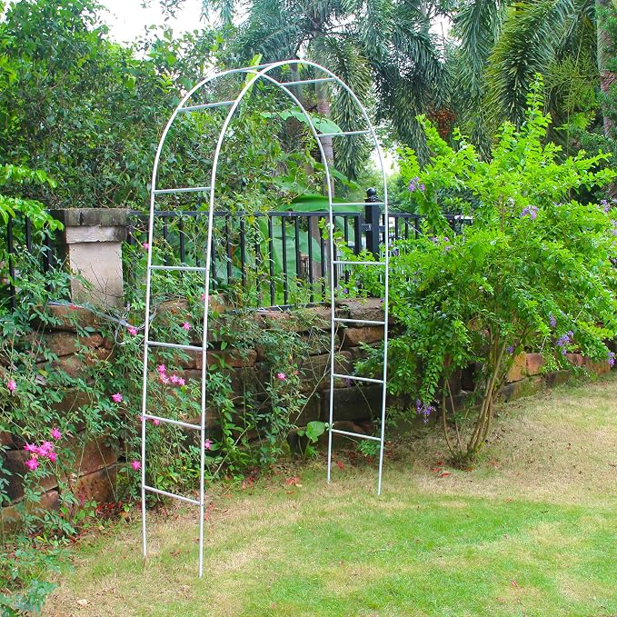 White Iron Pergola Arbor Practical, 7.9 Feet High x 4.6 Feet Wide, Assemble - Image 4