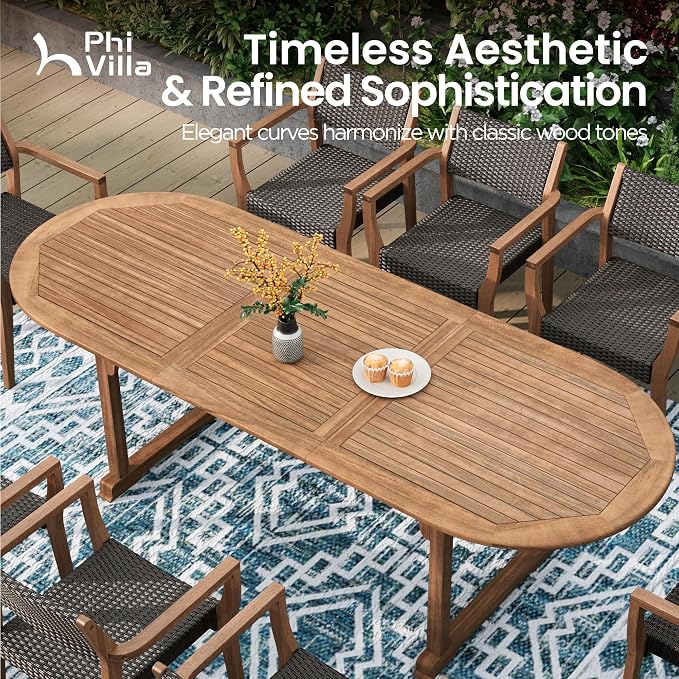 PHI VILLA Outdoor Acacia Wood Expandable Table - Image 4