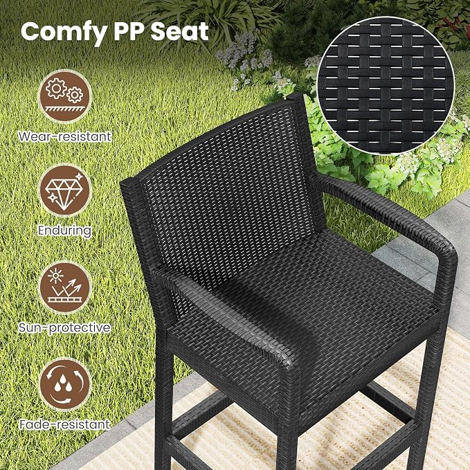 Tangkula 3 Pieces Patio Bar Set, Oudoor Curved Heavy Duty Bar Chairs and Square - Image 7