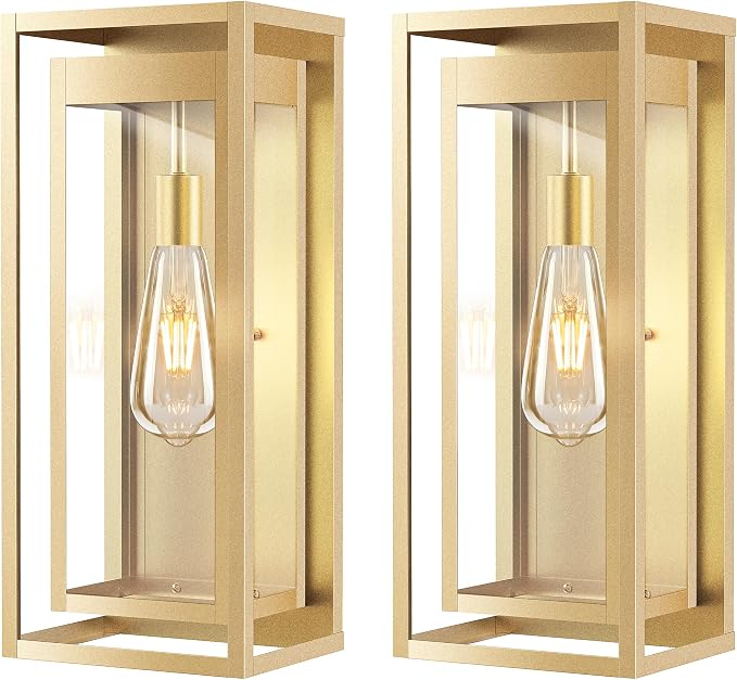 19" Gold Outdoor Light Fixture, 2 Pack Large Size Outdoor Sconce Lights by Slypadan
