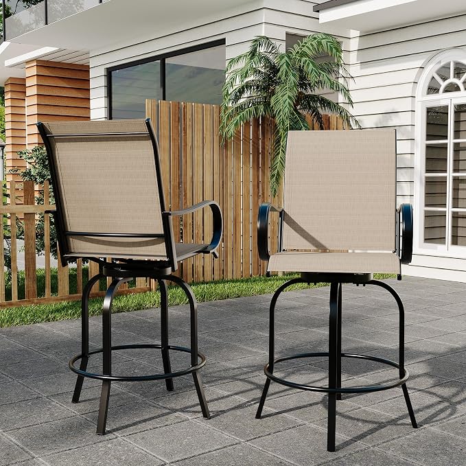 GarveeLife 2 Piece Outdoor Swivel Bar Chairs, Patio High Swivel Bar Stools - Image 7