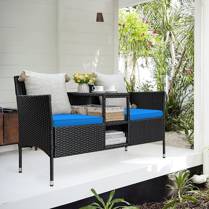 Greesum Patio Loveseat Outdoor Wicker Furniture Conversation Set - Image 3