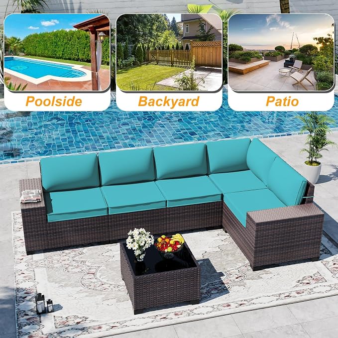 Outdoor Patio Furniture Set, 6 Pieces Outdoor Sectional Furniture High Backrest - Image 9