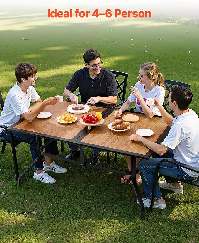 VEVOR Outdoor Patio Dining Table, 59 inch Long Rectangular Wood-Like Steel Slat - Image 4