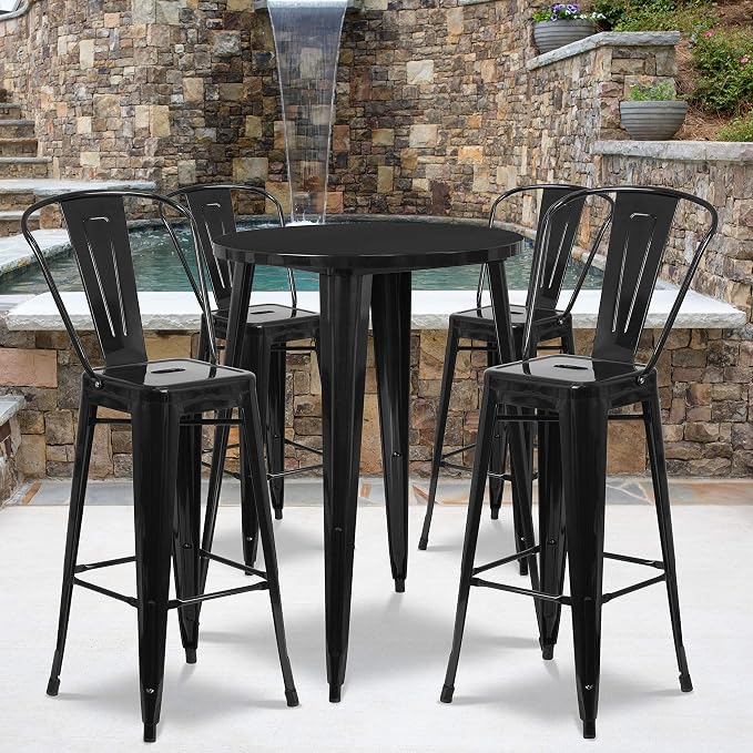 Flash Furniture Callum Commercial Grade 30" Round Black Metal Indoor-Outdoor by FlashFurniture