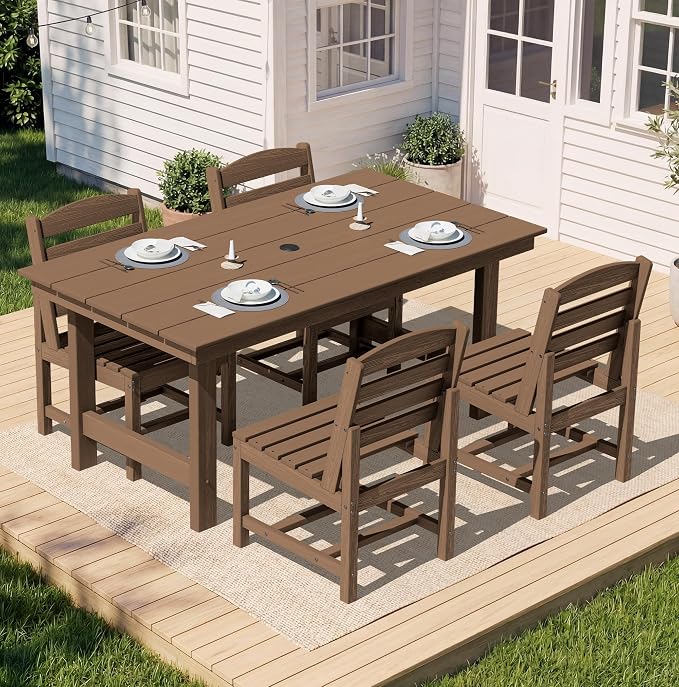 SERWALL Patio Dining Sets for 6 Person, HDPE Dining Set - Image 7