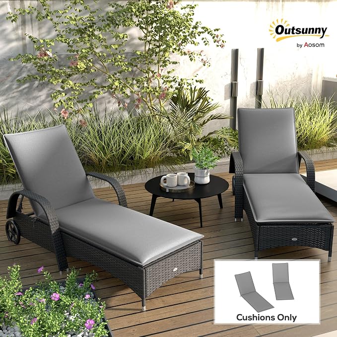 Outsunny Outdoor Lounge Chair Cushion Set of 2, UPF50+ 200gsm Fabric and 25D - Image 2