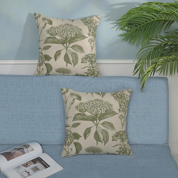 Sage Green Pillow Covers 20x20 Inch 2 Pcs Boho Vintage Floral Decor Throw - Image 3