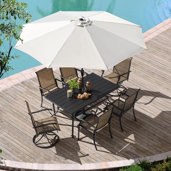 NUU GARDEN 7 Pieces Outdoor Dining Sets, Textilene Swivel Patio Table and - Image 3