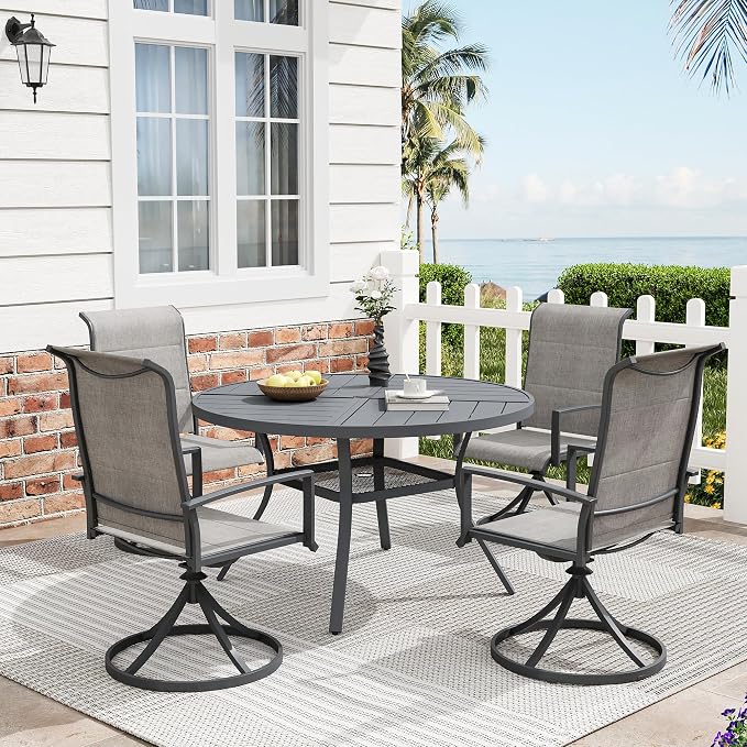 Patio Dining Table for 4, Round Metal Outdoor Table - Image 2