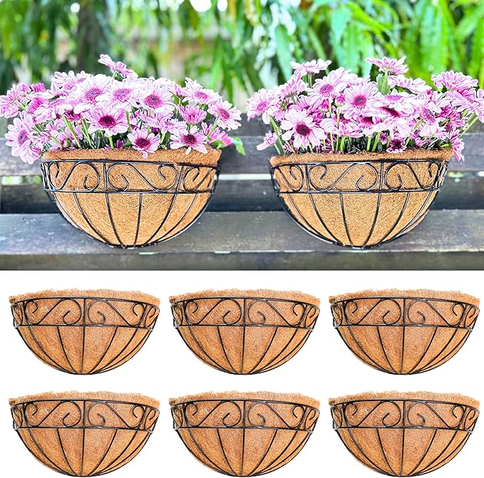 LaLaGreen Wall Hanging Planters, 6 Pack, 12 Inch Balcony Flower Baskets by L%C3%A1L%C3%A1Green
