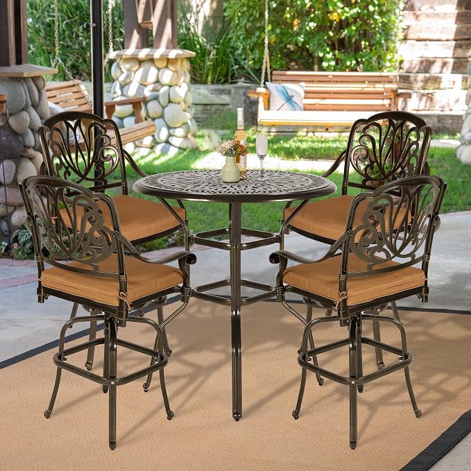 VIVIJASON 5-Piece Patio Swivel Bar Stools Set, All Weather Cast Aluminum - Image 7