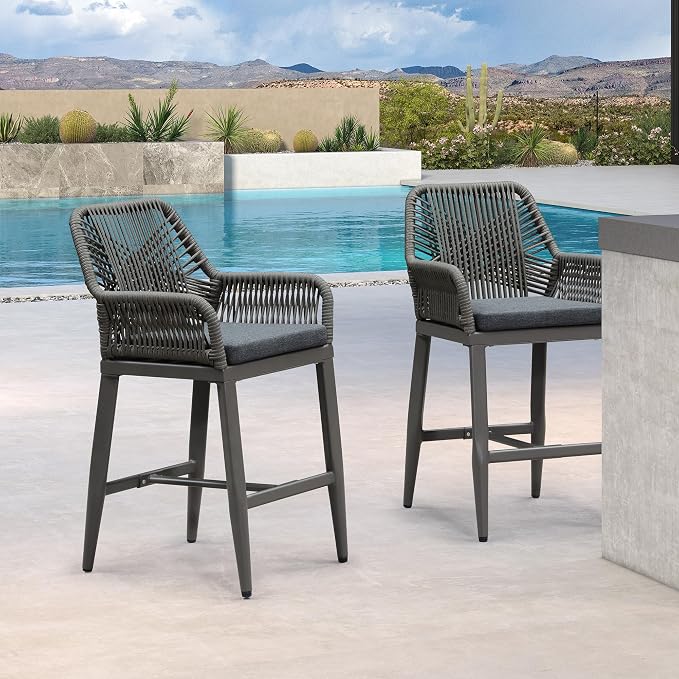 PURPLE LEAF Outdoor 24" Counter Height Bar Stools Chair Set of 2, All Weather - Image 2