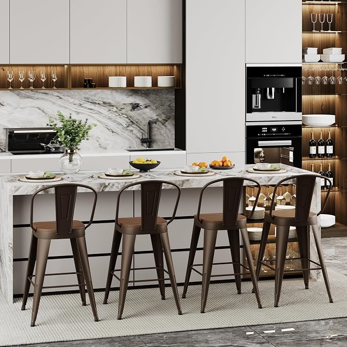ALISH 26 Inch Industrial Bar Stools Set of 4, High Back Metal Barstools - Image 9