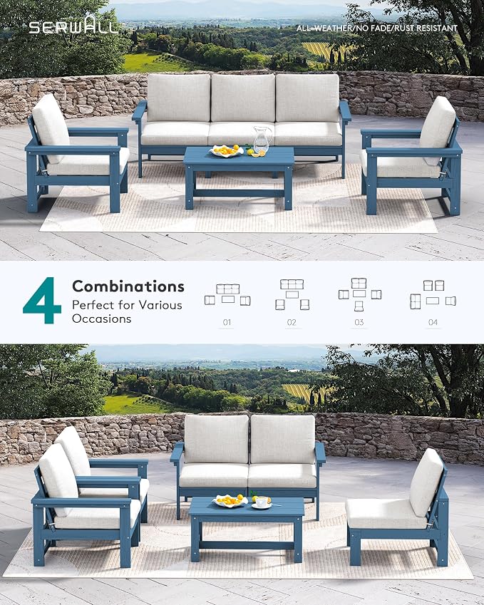 SERWALL HDPE Patio Conversation Set, 6-piece Sectional Outdoor Furniture Set - Image 7