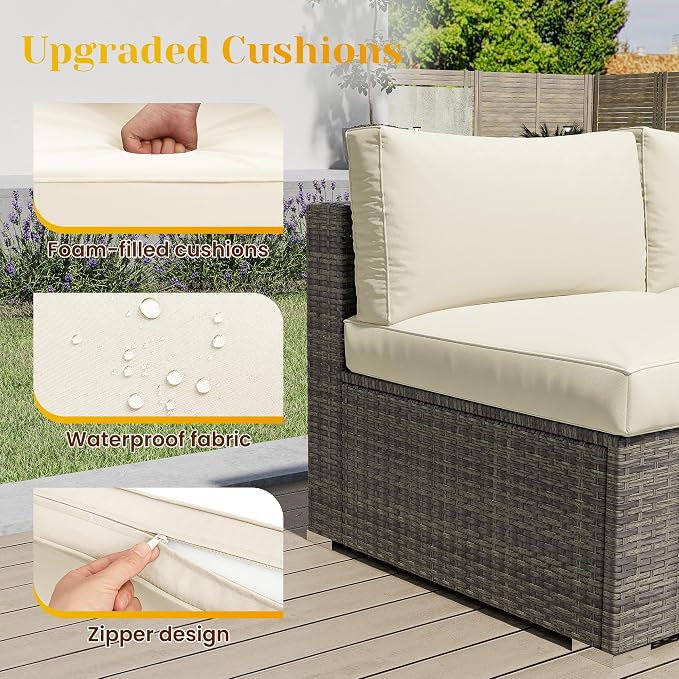 5 Piece Outdoor Patio Sectional Furniture Set, Weather Resistant Rattan Outside - Image 3