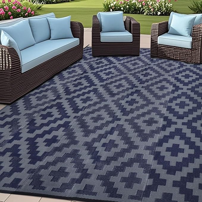 SAND MINE Reversible Mats, Plastic Straw Rug, Modern Area Rug, Large Floor Mat by SANDMIND