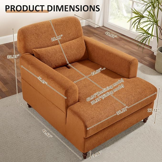 Oversized Chaise Lounge Chair, Cloud Fluffy Chaise Sofa Recliner - Image 2