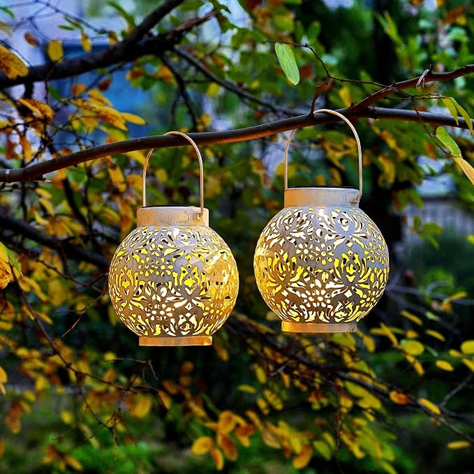 2 Pack Outdoor Solar Hanging Lantern Lights Metal LED Decorative Lamp - Image 5
