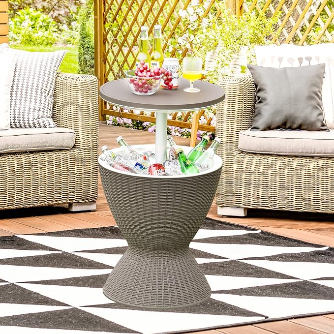 Tangkula Outdoor Cool Bar Table, Rattan Style Patio 8 Gallon Beer and Wine - Image 9