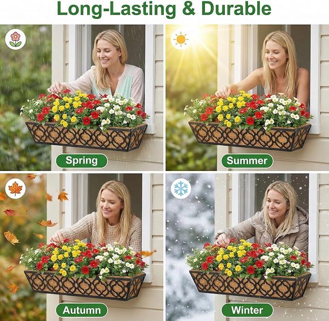 Y&M 24 Inch Window Deck with Coco Liner, Fence Metal Hanging Flower Planter - Image 5