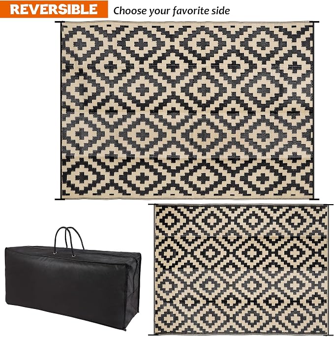 SAND MINE Waterproof Outdoor Rug 9x12 ft, Plastic Reversible Rug, Modern Area - Image 4