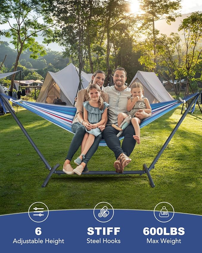 Double Hammock with Heavy-Duty Steel Stand, Easy Assembly, 600lbs Weight - Image 3