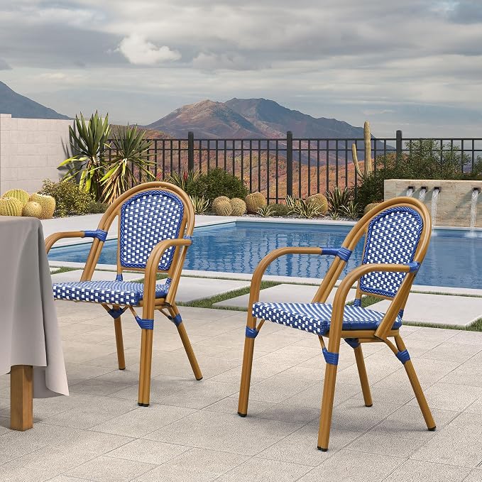 PURPLE LEAF French Bistro Chairs Set of 2 Aluminum Wicker Rattan Hand-Woven - Image 4