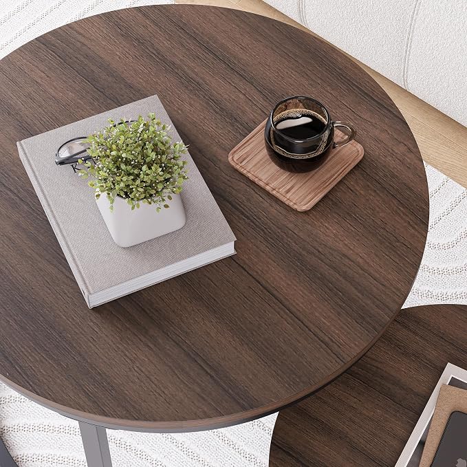 HOJINLINERO Round Coffee Table, Nesting Coffee Table Set of 2, Center Tables - Image 4