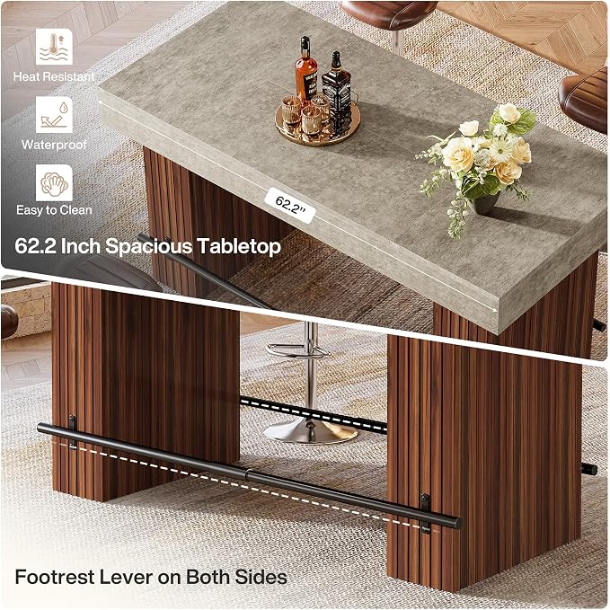 Tribesigns 62.2 Inch Bar Table, Industrial Bar Height Counter Table, - Image 7