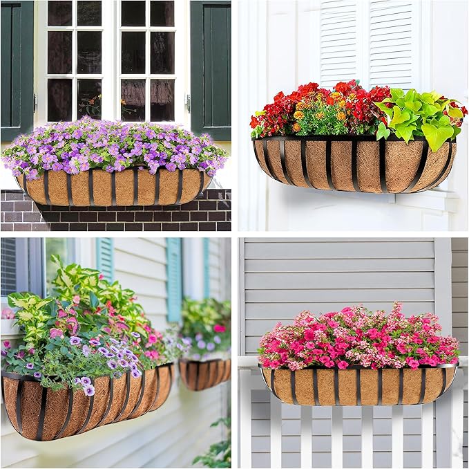 30 Inch Window Deck with Coco Liner, Fence Metal Hanging Flower Planter Window - Image 8