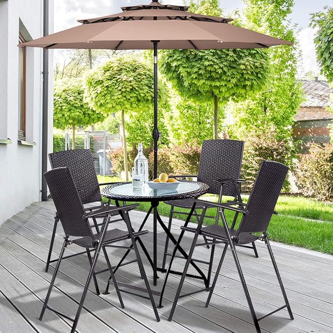 LUARANE Folding 4 Pieces Wicker Rattan Chairs, Tall Bar Stool Set - Image 2