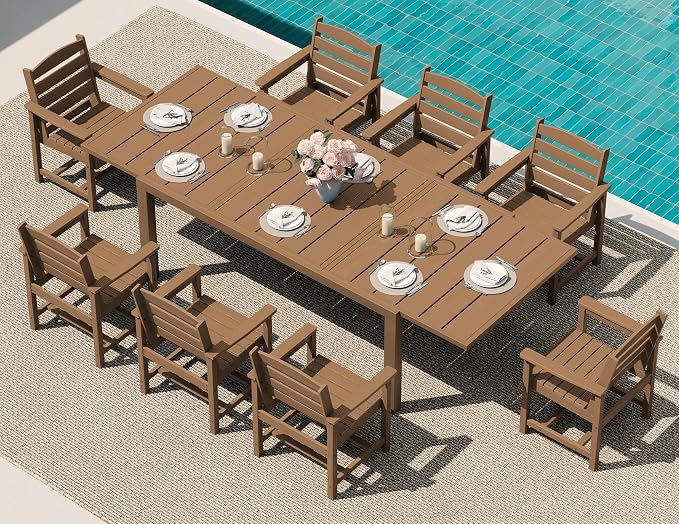 SERWALL 9-Piece Outdoor Dining Set, All Weather HDPE Outdoor Furniture Set by SERWALL