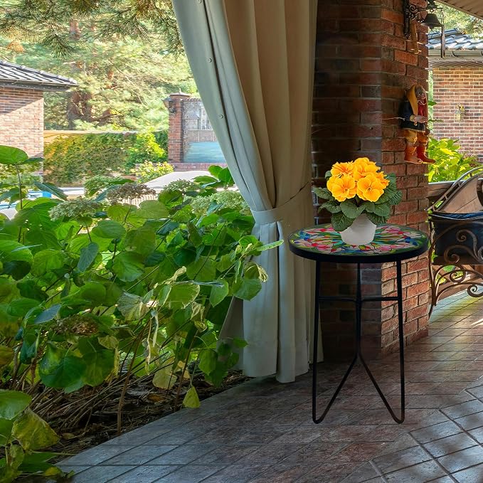 Mosaic Bird Outdoor Side Tea Table, Glass Plant Tables Indoor Decorative Metal - Image 7